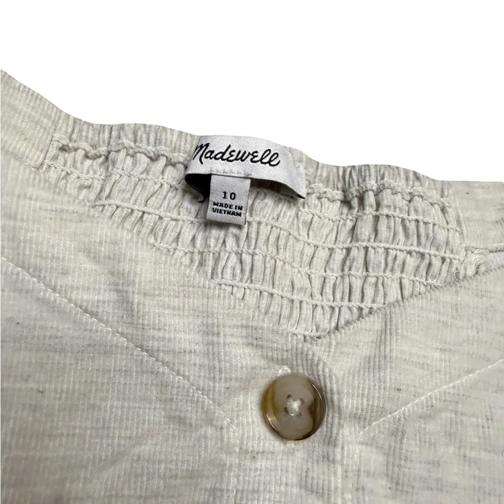 🤍 Madewell Cream Corduroy Sweetheart Smocked Top Size‎ 10 Puff Sleeve 🤍